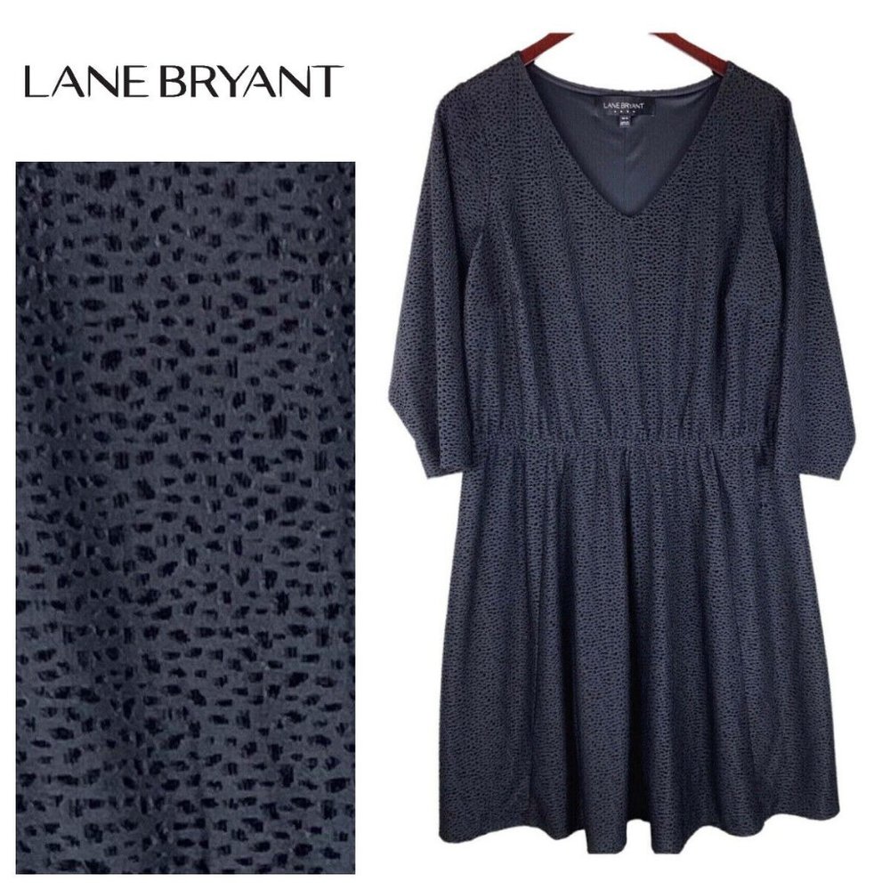 Lane Bryant 14 16 XL 1X Dress Black Velour Evening Holiday Party CHIC!
